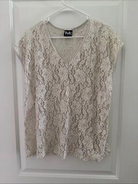 TVK Swimwear White Floral Lace Sheer Swim Cover-Up V-Neck Size M
